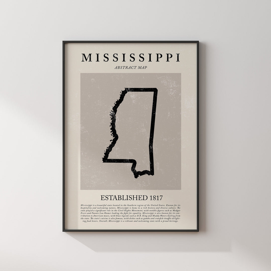 Abstract Mississippi Map Vintage Wall Art Print US State | United States of America | USA Travel Poster