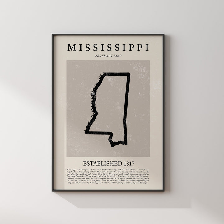 Abstract Mississippi Map Vintage Wall Art Print US State | United States of America | USA Travel Poster