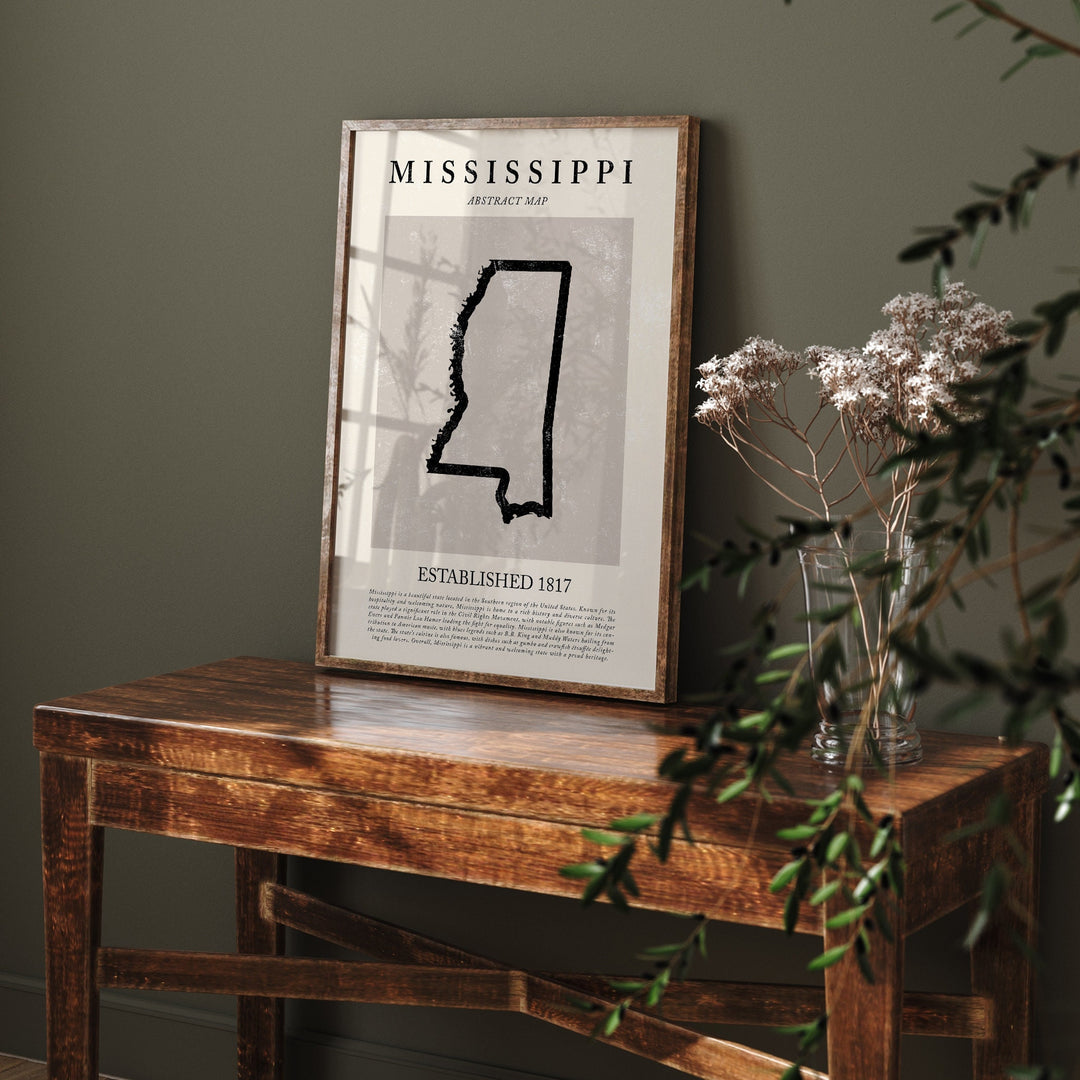 Abstract Mississippi Map Vintage Wall Art Print US State | United States of America | USA Travel Poster
