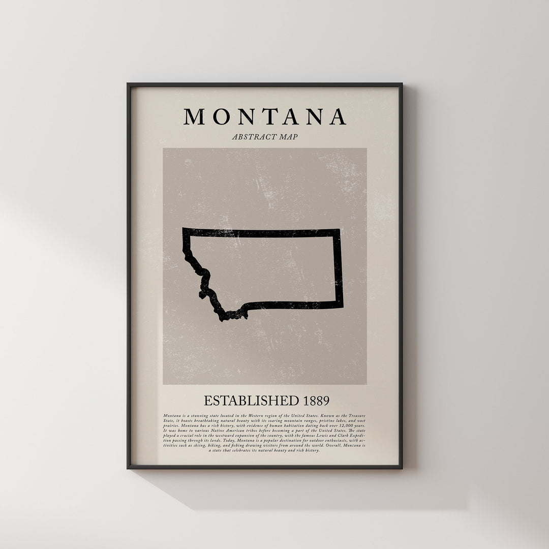 Abstract Montana Map Vintage Wall Art Print US State | United States of America | USA Travel Poster