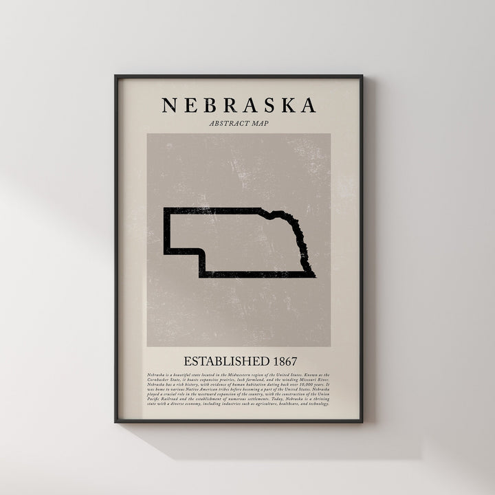 Abstract Nebraska Map Vintage Wall Art Print US State | United States of America | USA Travel Poster