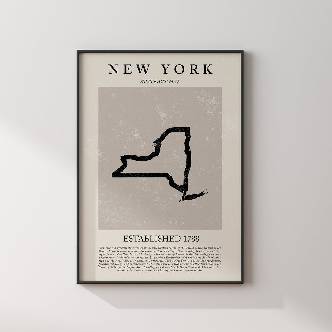 Abstract New York Map Vintage Wall Art Print US State | United States of America | USA Travel Poster