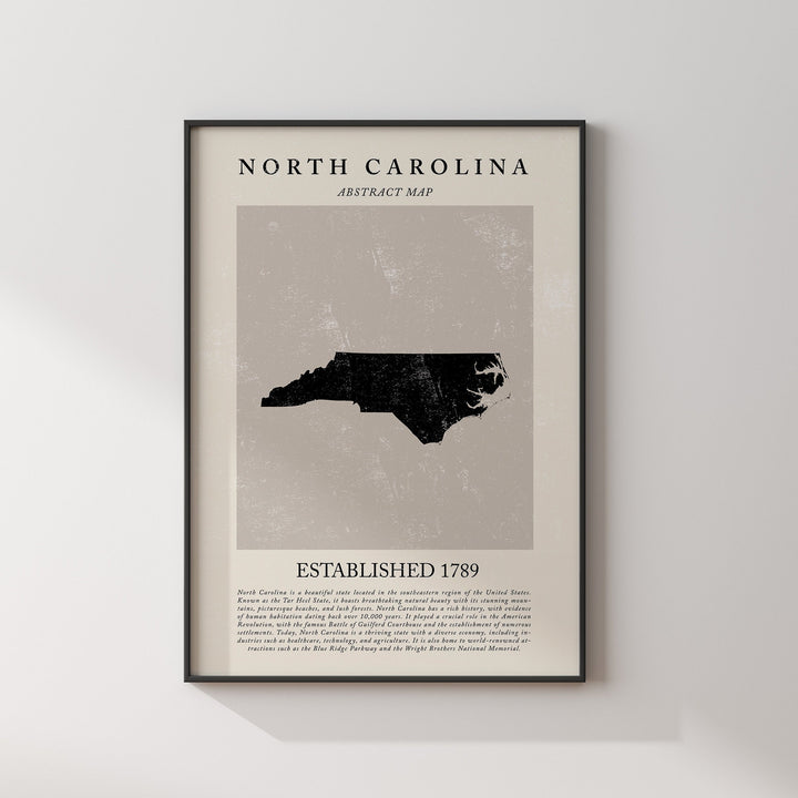 Abstract North Carolina Map Vintage Wall Art Print US State | United States of America | USA Travel Poster