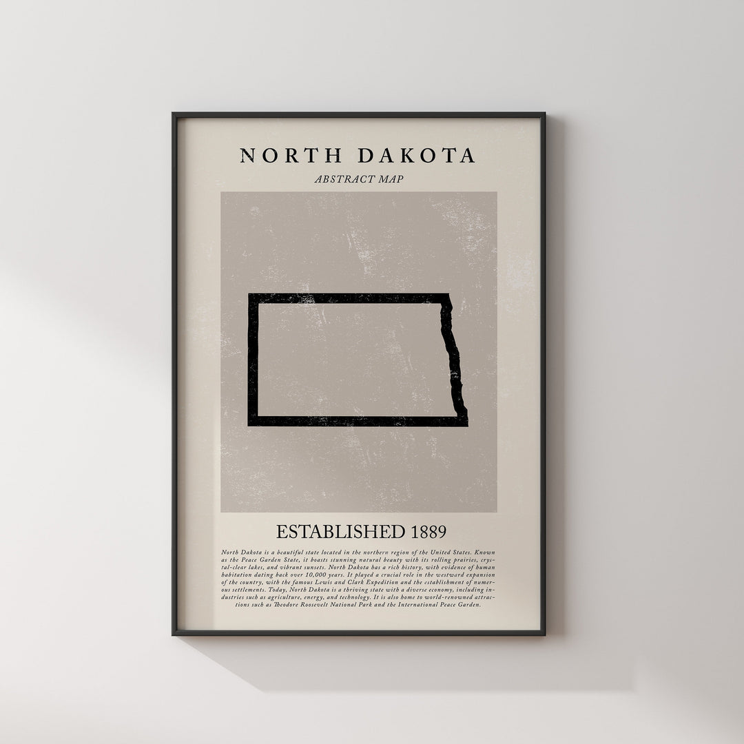 Abstract North Dakota Map Vintage Wall Art Print US State | United States of America | USA Travel Poster