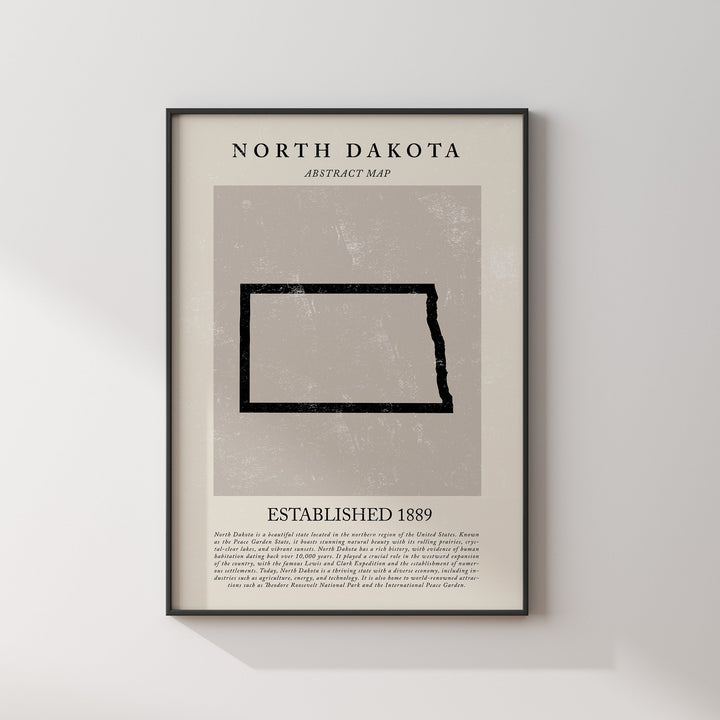 Abstract North Dakota Map Vintage Wall Art Print US State | United States of America | USA Travel Poster