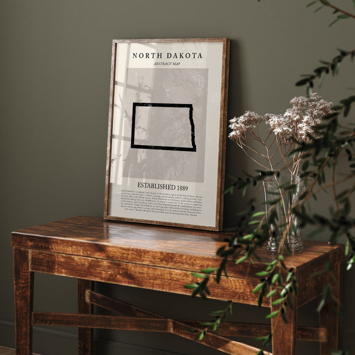 Abstract North Dakota Map Vintage Wall Art Print US State | United States of America | USA Travel Poster