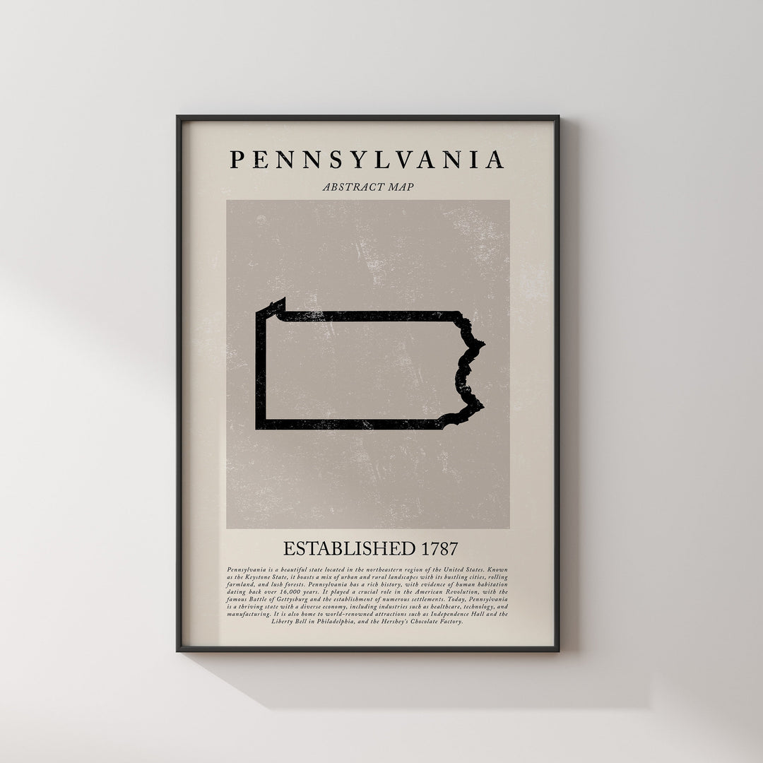 Abstract Pennsylvania Map Vintage Wall Art Print US State | United States of America | USA Travel Poster