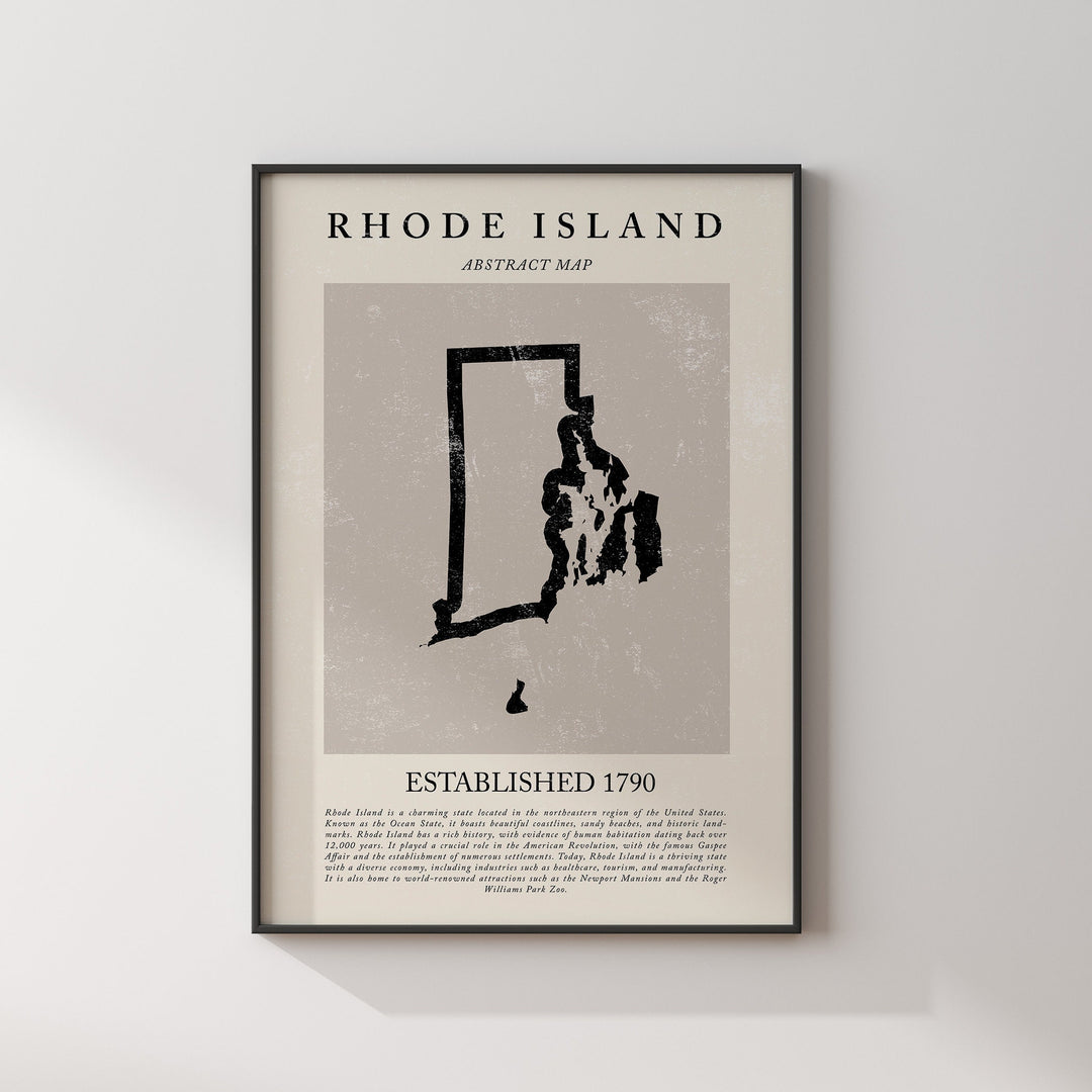 Abstract Rhode Island Map Vintage Wall Art Print US State | United States of America | USA Travel Poster