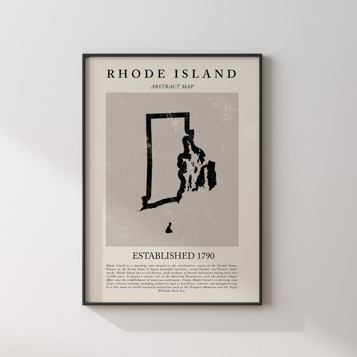 Abstract Rhode Island Map Vintage Wall Art Print US State | United States of America | USA Travel Poster