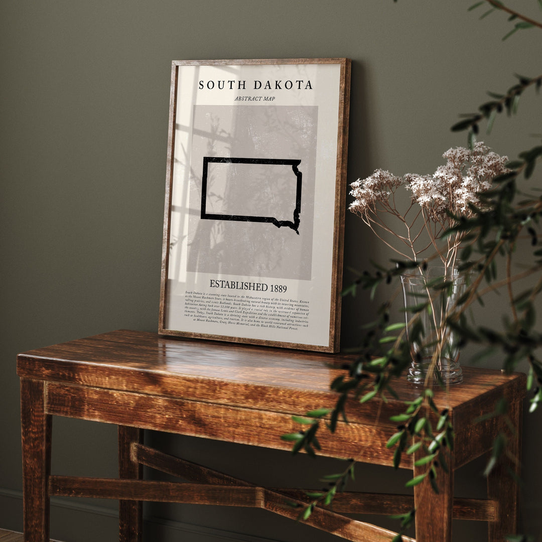 Abstract South Dakota Map Vintage Wall Art Print US State | United States of America | USA Travel Poster
