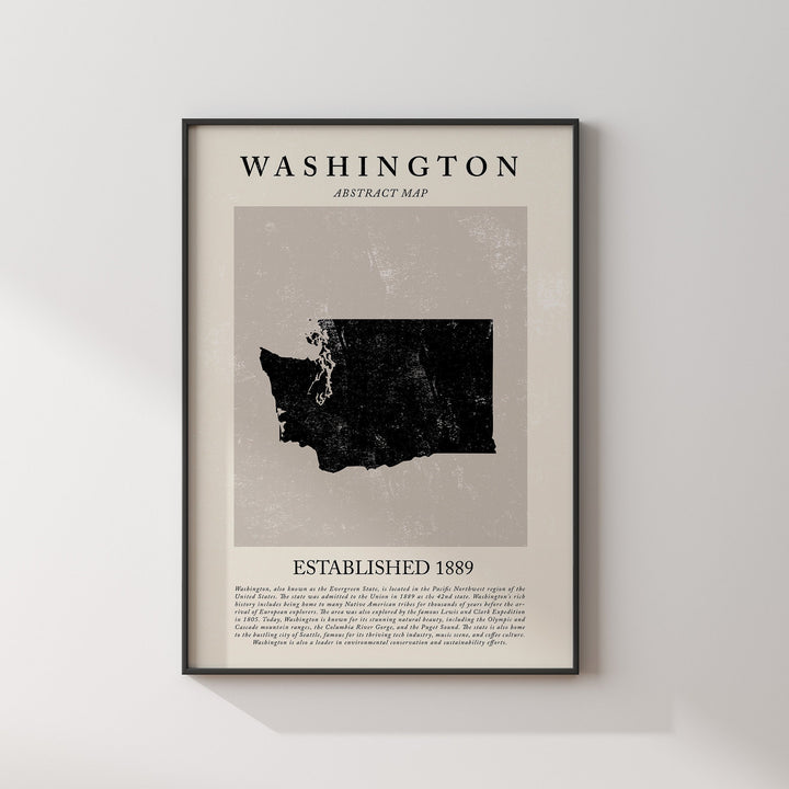 Abstract Washington Map Vintage Wall Art Print US State | United States of America | USA Travel Poster