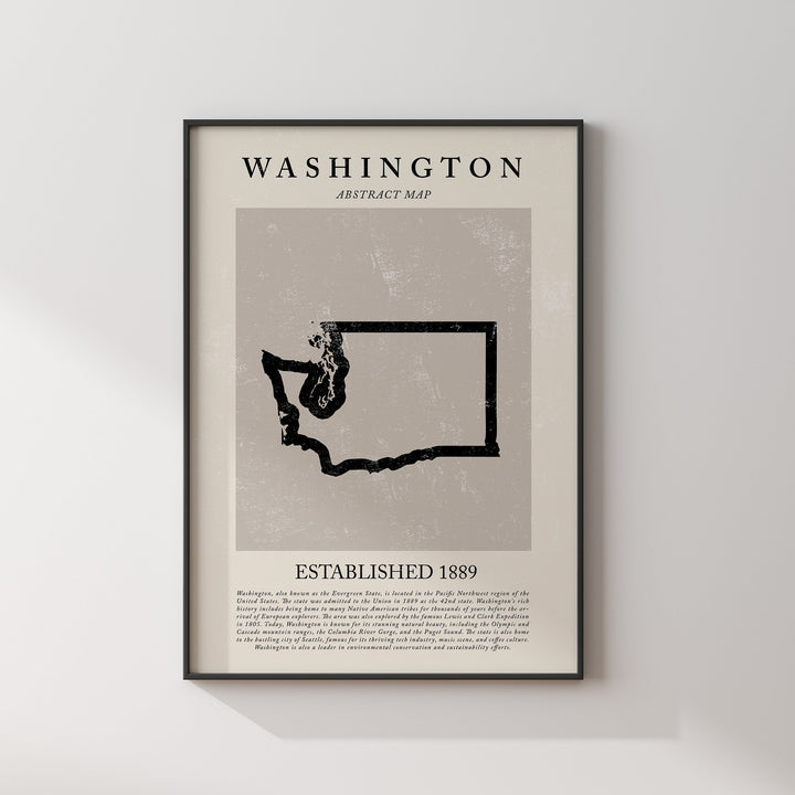 Abstract Washington Map Vintage Wall Art Print US State | United States of America | USA Travel Poster