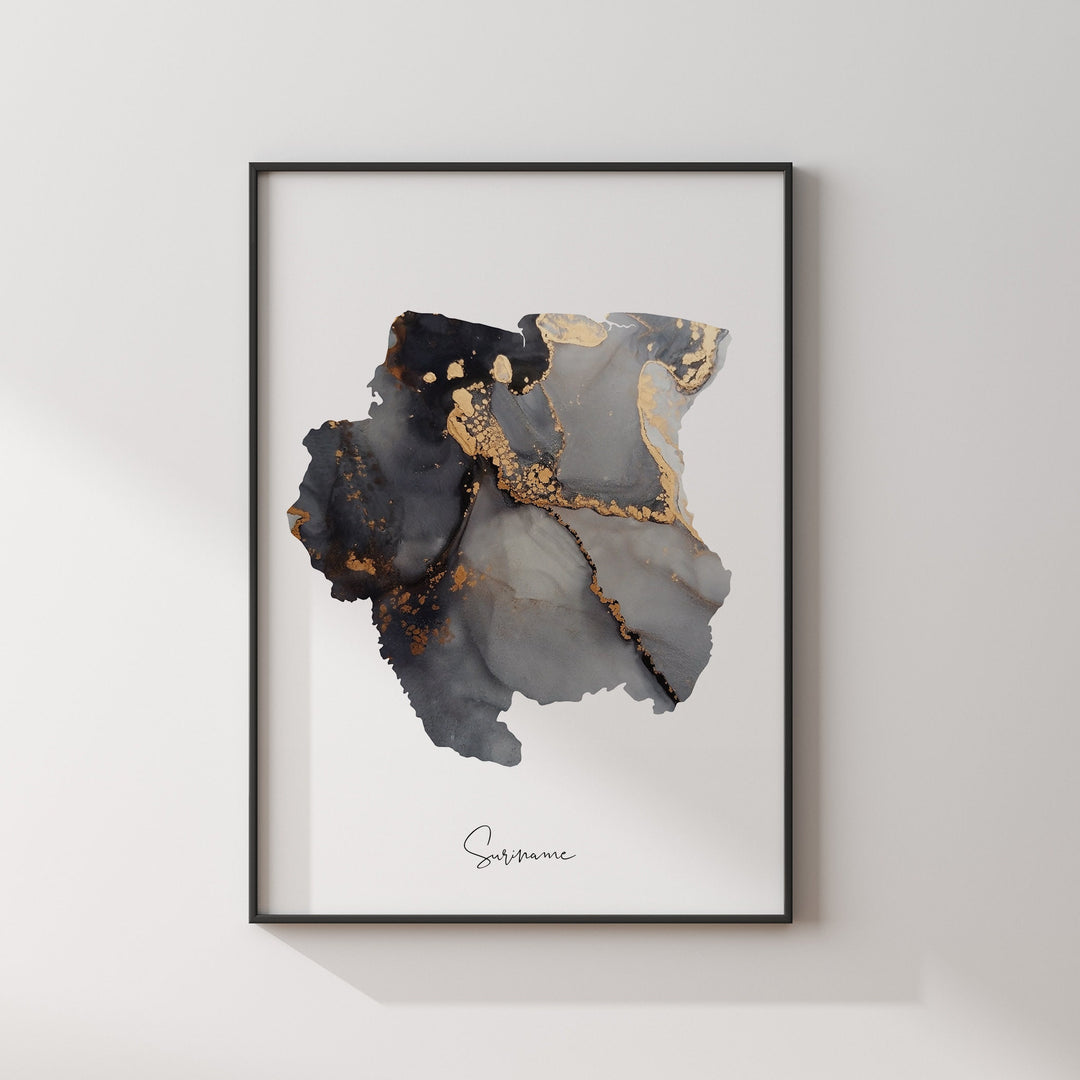 Suriname Map Black & Gold Wall Art Print [EV]