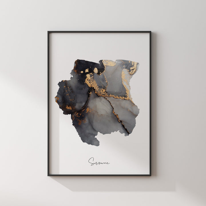 Suriname Map Black & Gold Wall Art Print [EV]
