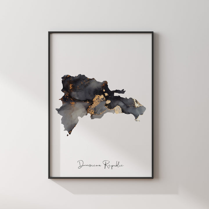 Dominican Republic Map Black & Gold Wall Art Print [EV]