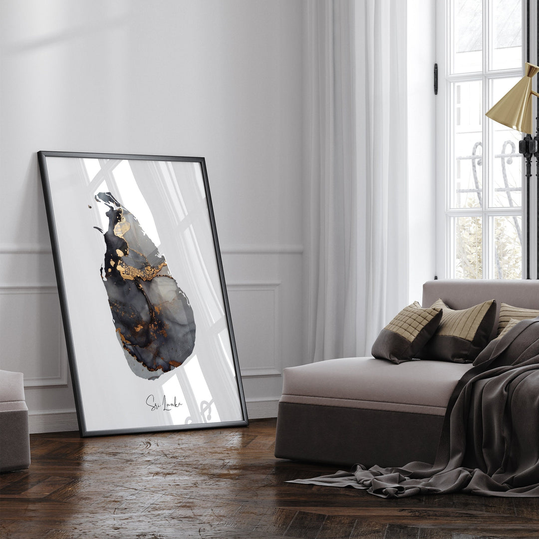 Sri Lanka Map Black & Gold Wall Art Print [EV]