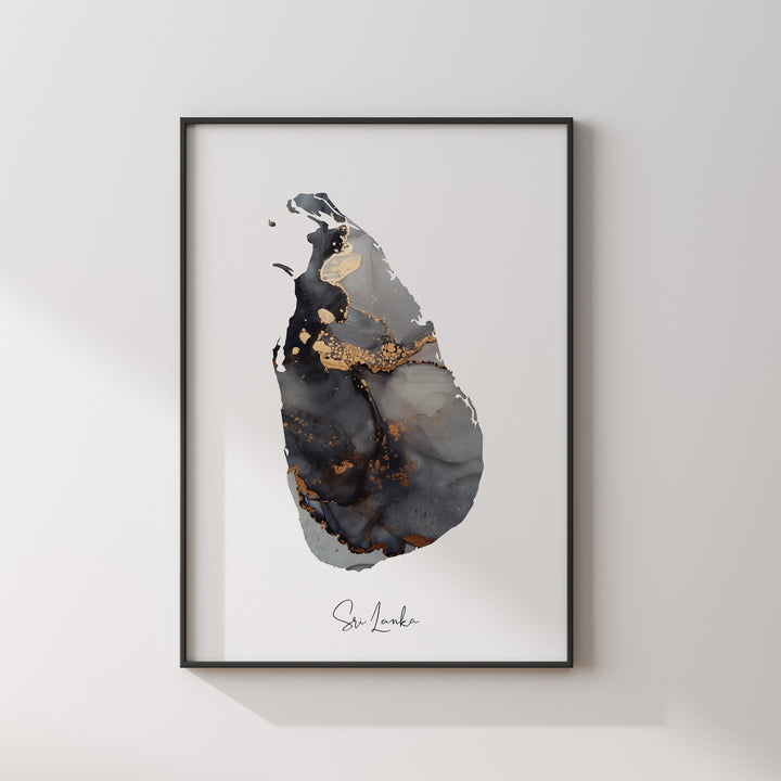 Sri Lanka Map Black & Gold Wall Art Print [EV]