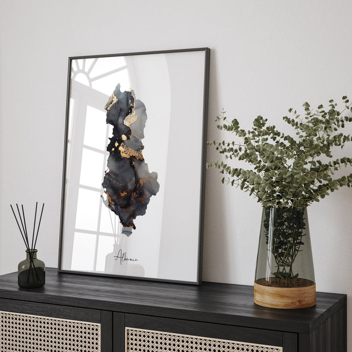 Albania Map Black & Gold Wall Art Print [EV]