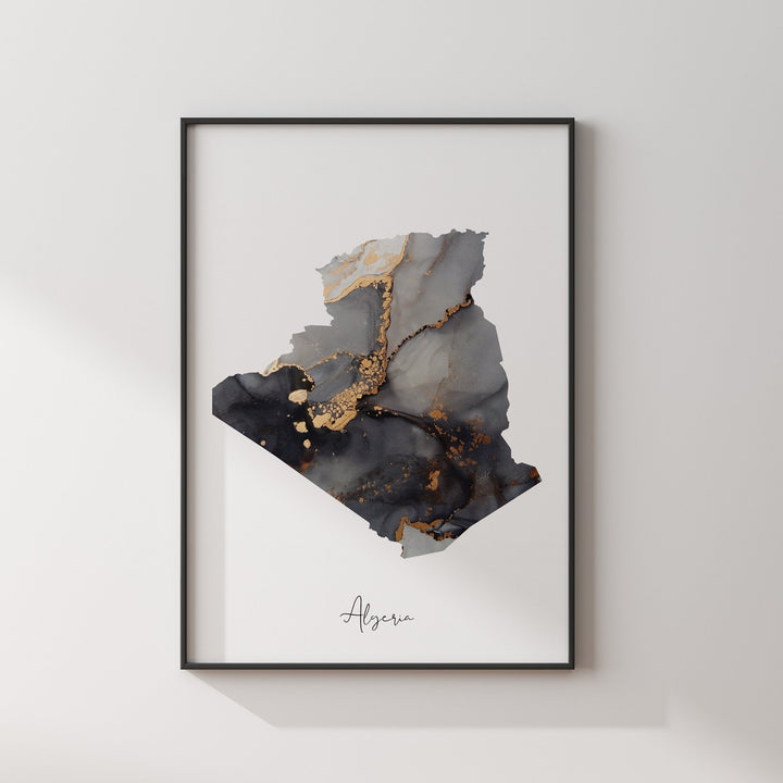 Algeria Map Black & Gold Wall Art Print [EV]