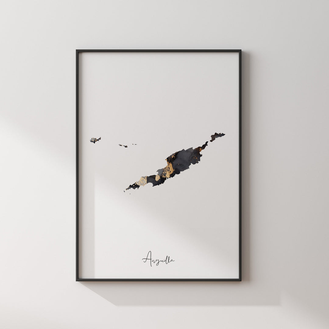 Anguilla Map Black & Gold Wall Art Print [EV]