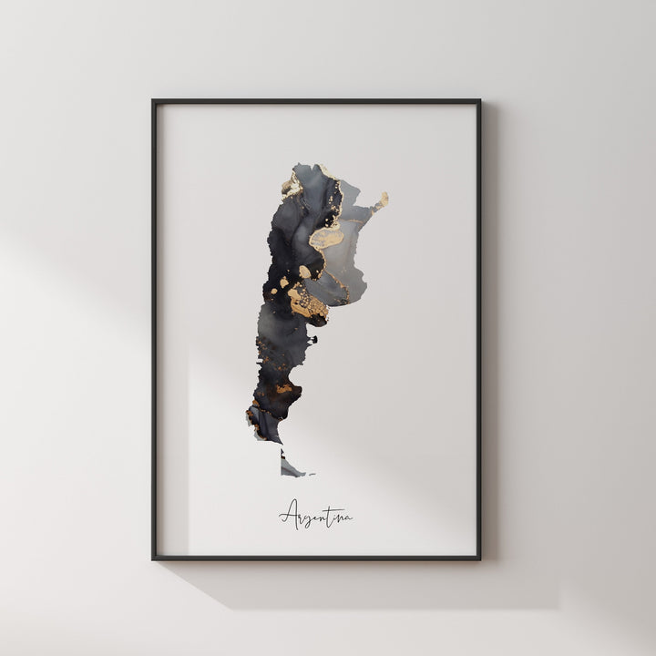 Argentina Map Black & Gold Wall Art Print [EV]
