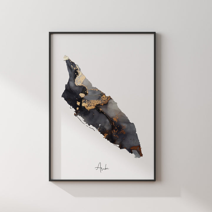 Aruba Map Black & Gold Wall Art Print [EV]