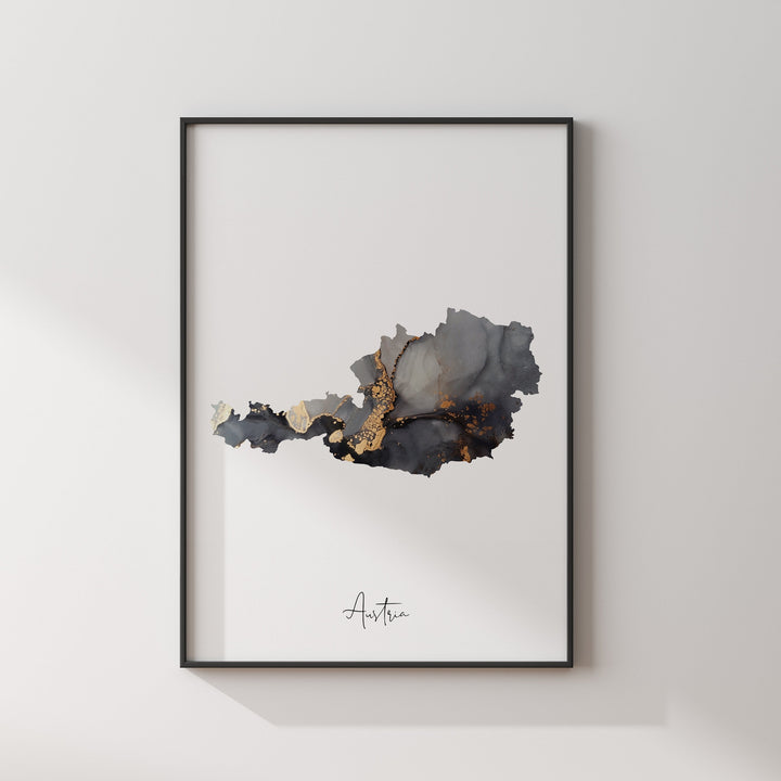 Austria Map Black & Gold Wall Art Print [EV]