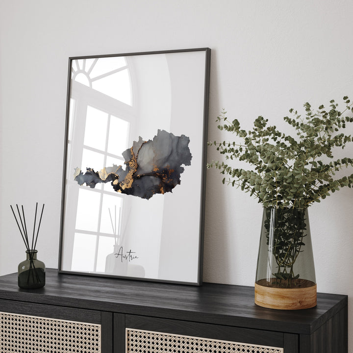 Austria Map Black & Gold Wall Art Print [EV]