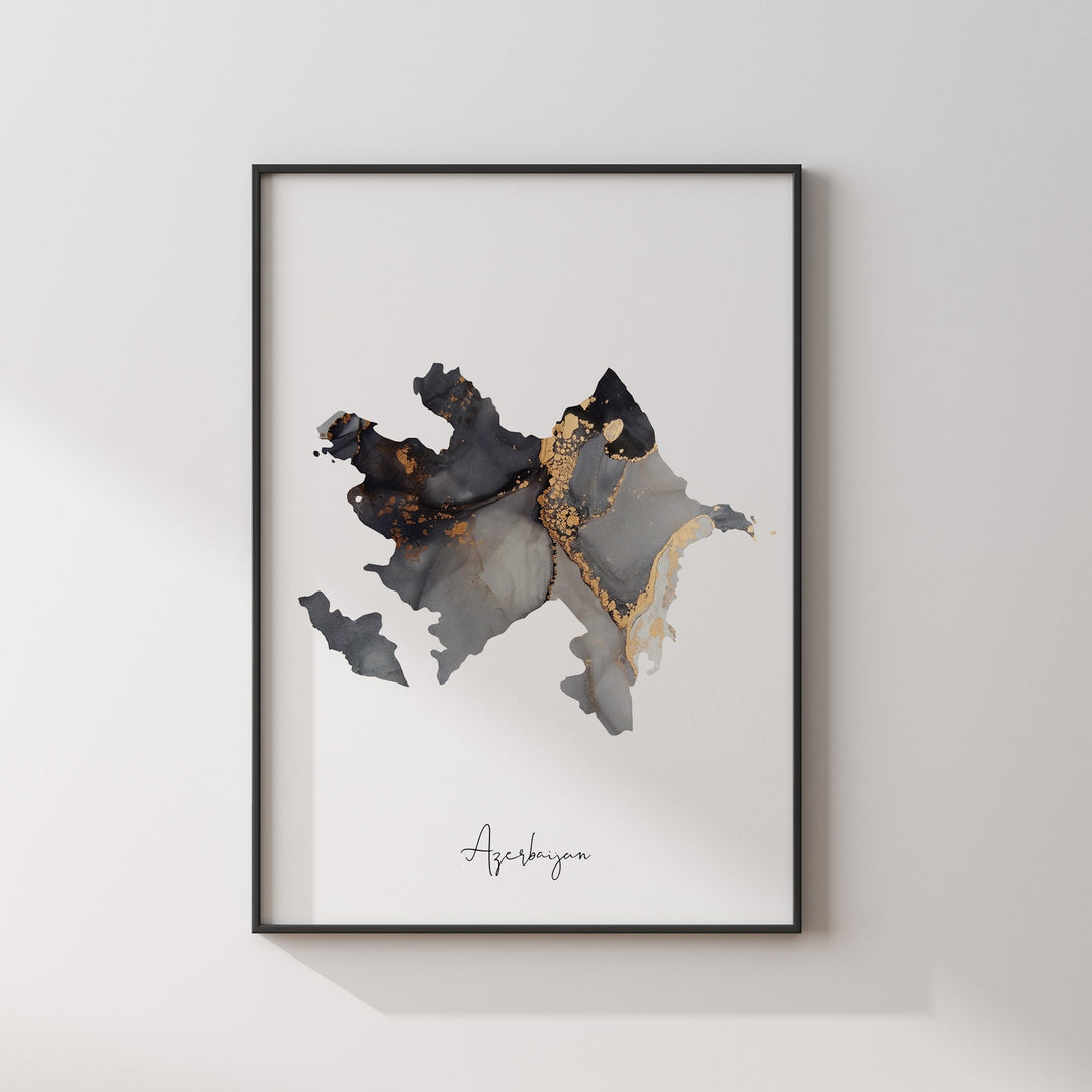 Azerbaijan Map Black & Gold Wall Art Print [EV]
