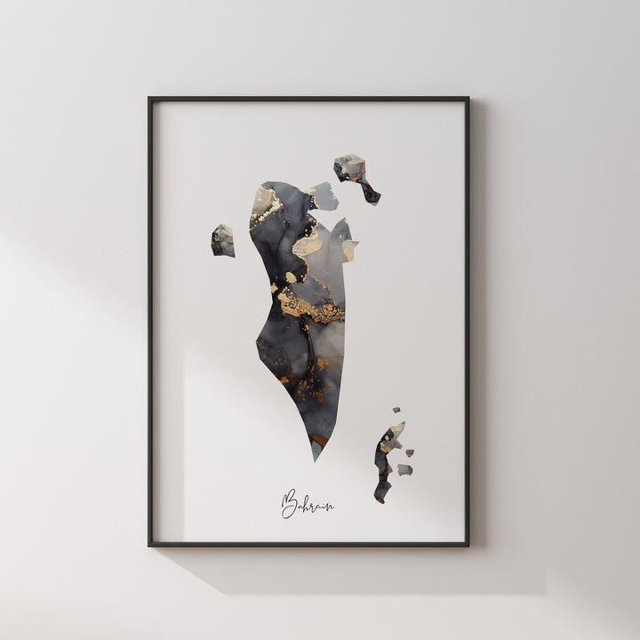 Bahrain Map Black & Gold Wall Art Print [EV]