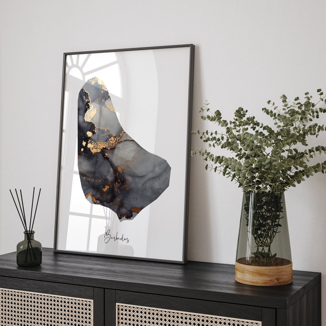 Barbados Map Black & Gold Wall Art Print [EV]