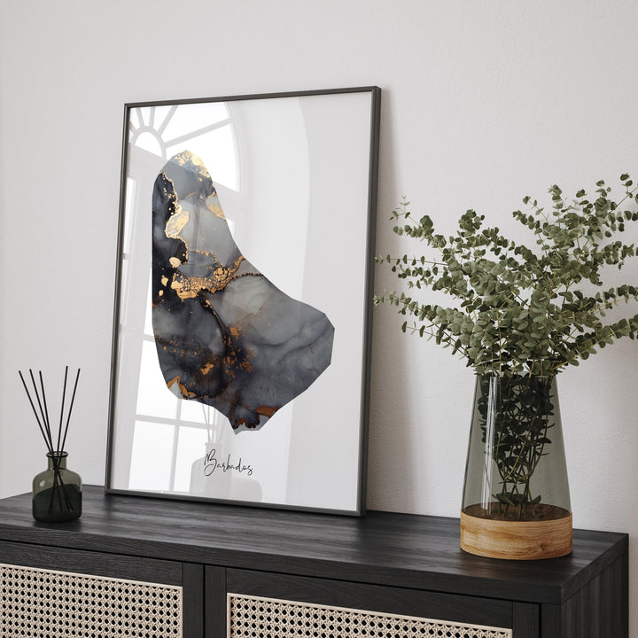 Barbados Map Black & Gold Wall Art Print [EV]