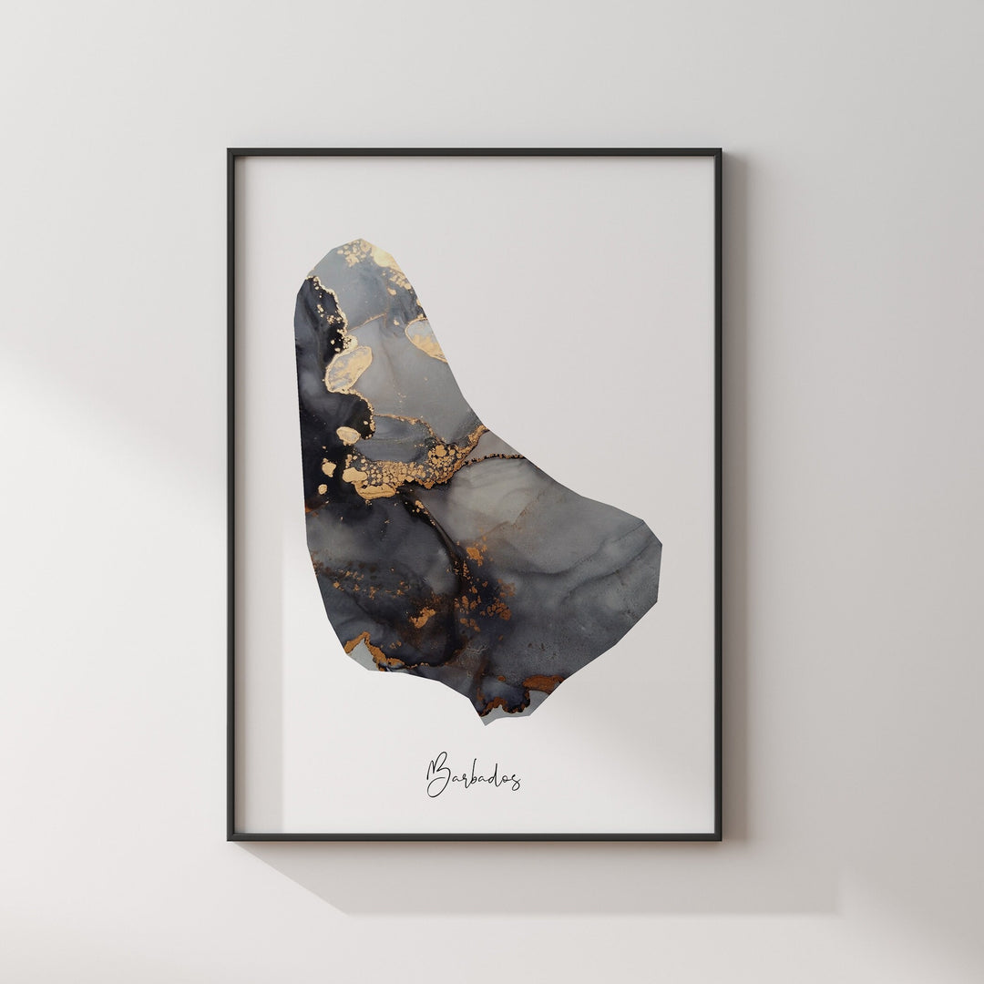 Barbados Map Black & Gold Wall Art Print [EV]