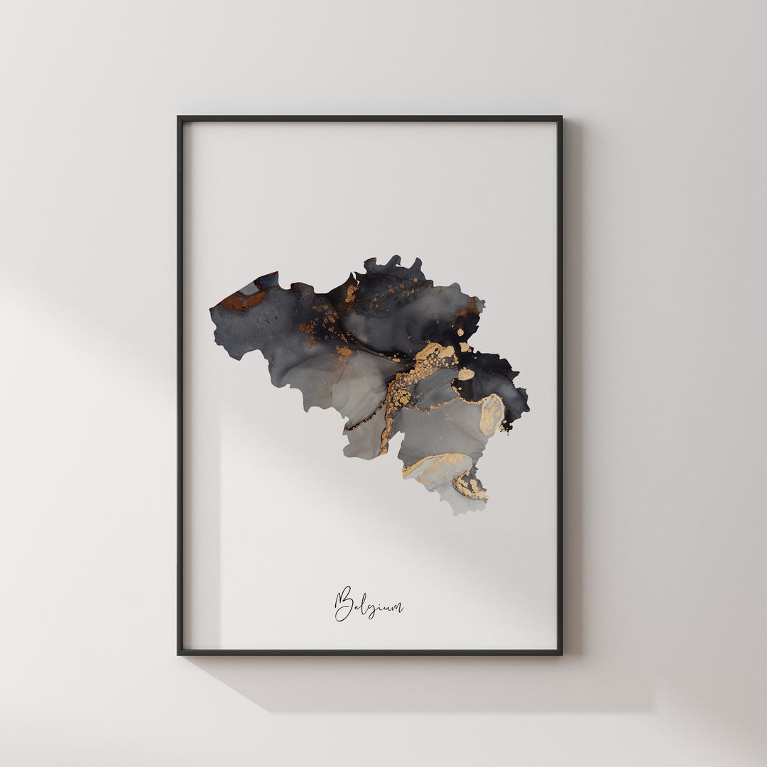 Belgium Map Black & Gold Wall Art Print [EV]