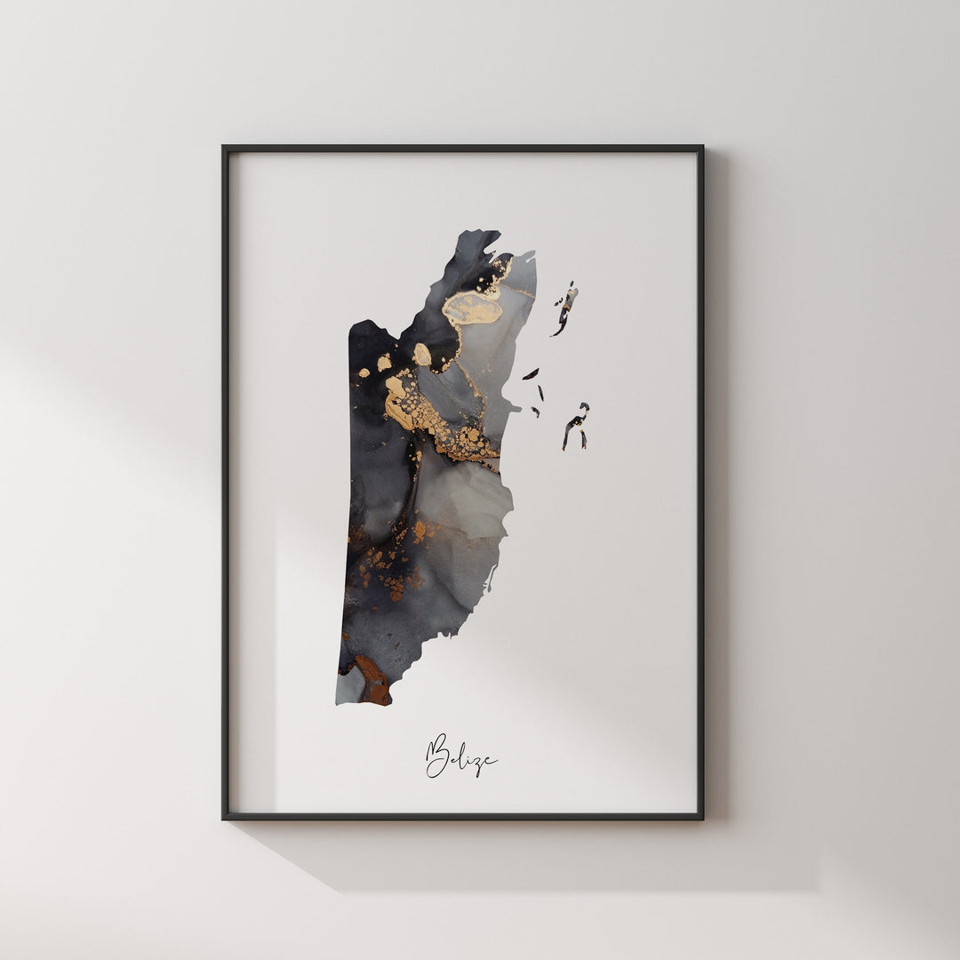 Belize Map Black & Gold Wall Art Print [EV]