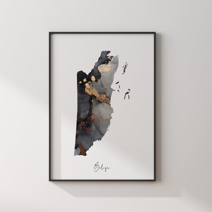 Belize Map Black & Gold Wall Art Print [EV]