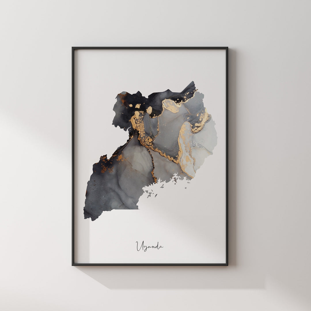 Uganda Map Black & Gold Wall Art Print [EV]