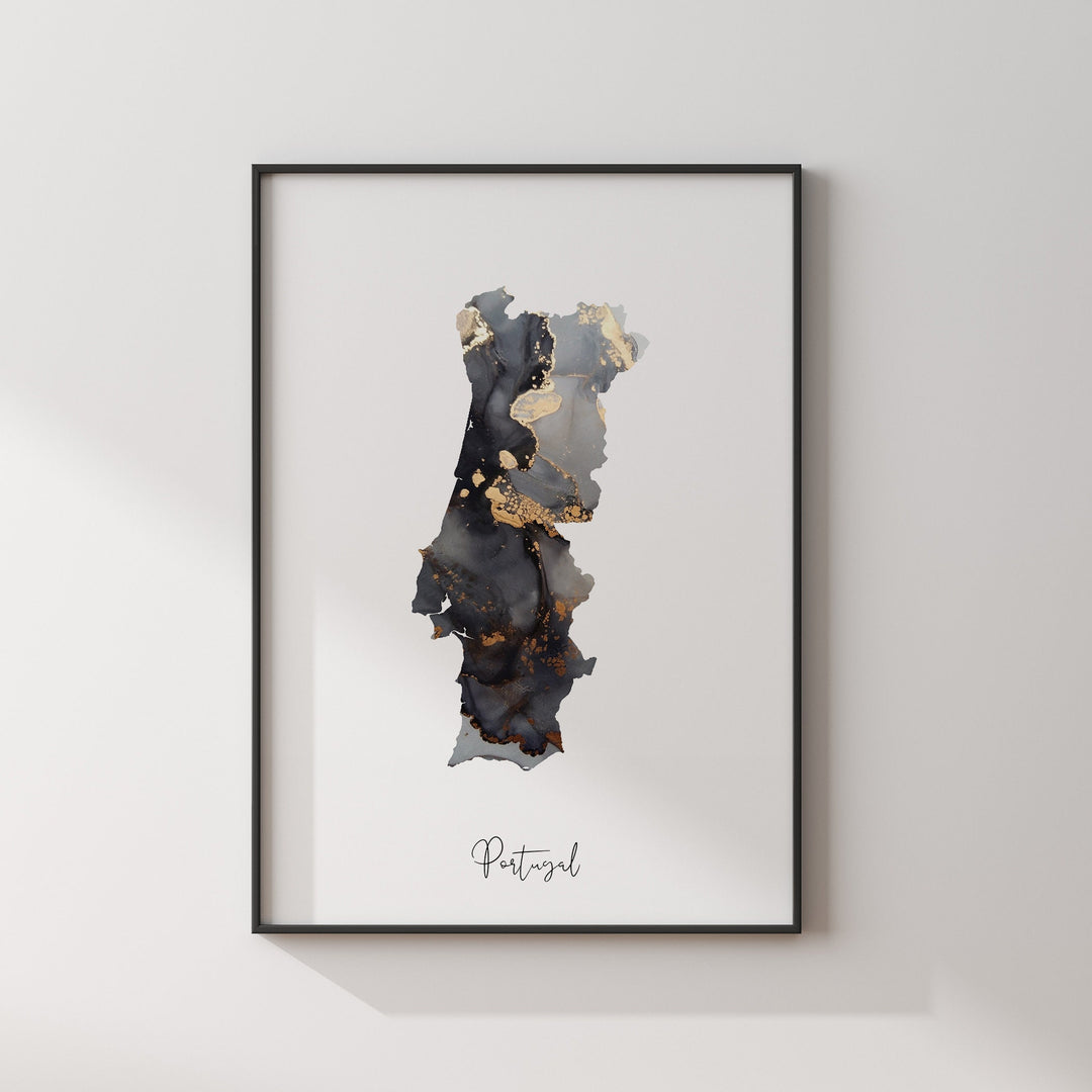 Portugal Map Black & Gold Wall Art Print [EV]