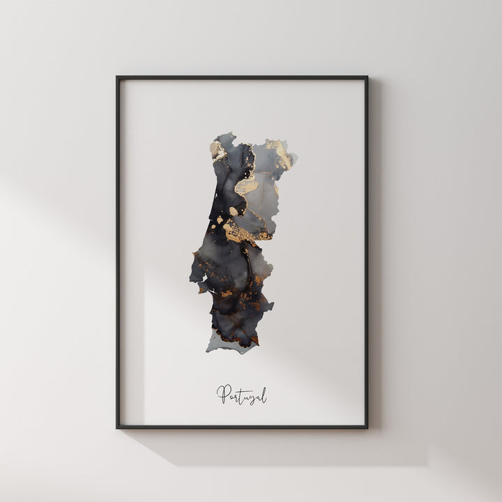 Portugal Map Black & Gold Wall Art Print [EV]