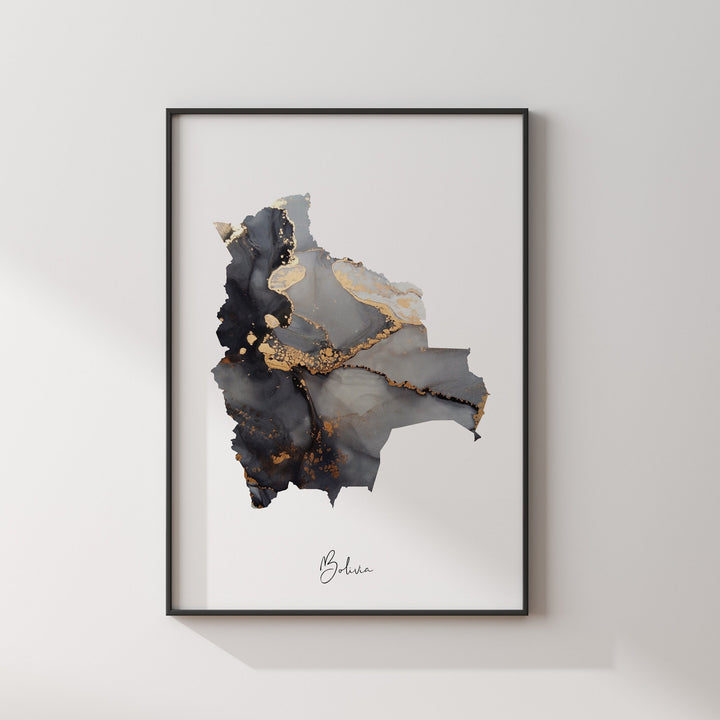 Bolivia Map Black & Gold Wall Art Print [EV]