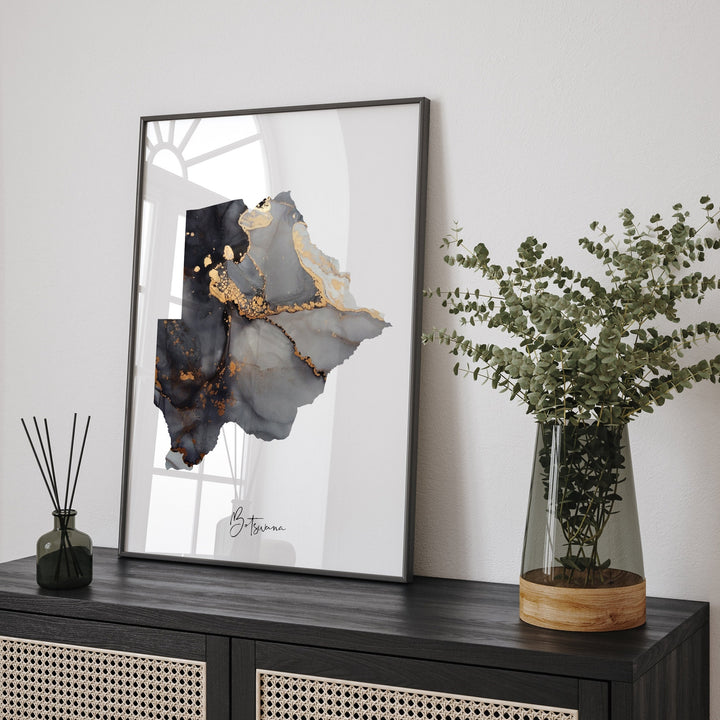 Botswana Map Black & Gold Wall Art Print [EV]