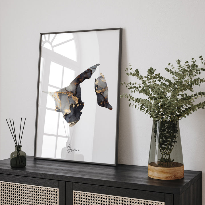 Brunei Map Black & Gold Wall Art Print [EV]