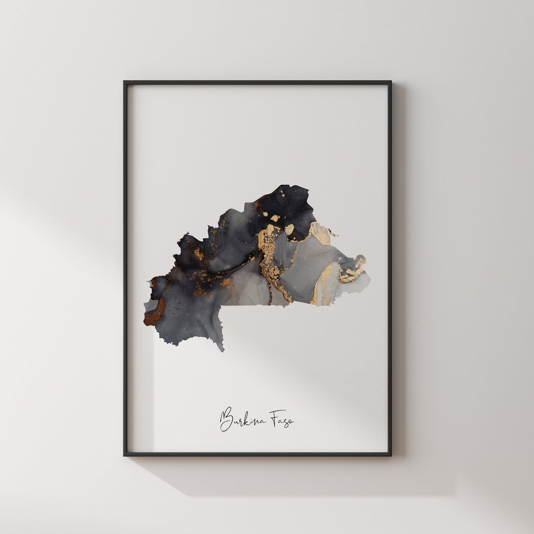 Burkina Faso Map Black & Gold Wall Art Print [EV]
