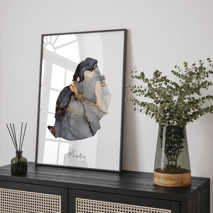 Mauritius Map Black & Gold Wall Art Print [EV]