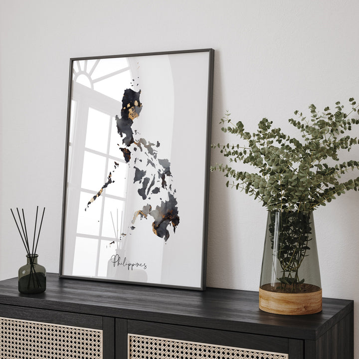 Philippines Map Black & Gold Wall Art Print [EV]
