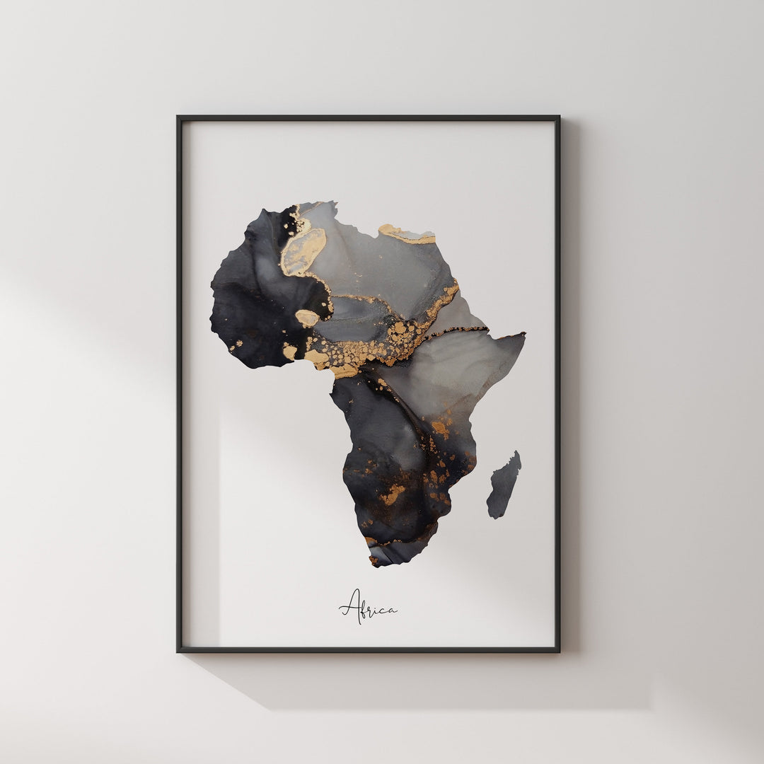 Africa Map Black & Gold Wall Art Print [EV]