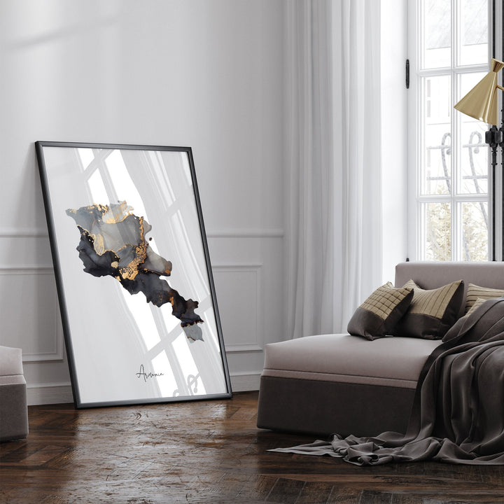 Armenia Map Black & Gold Wall Art Print [EV]