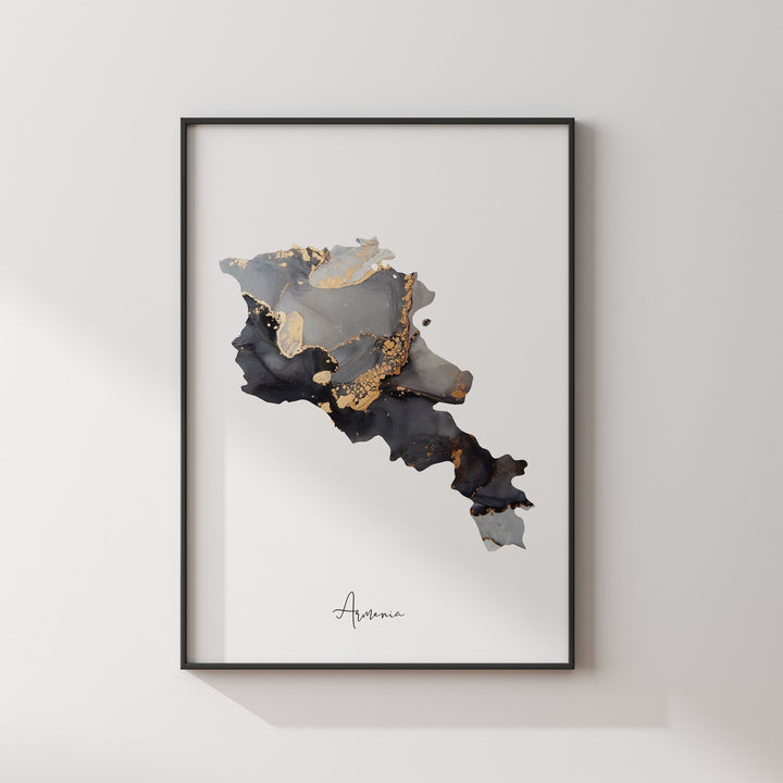 Armenia Map Black & Gold Wall Art Print [EV]