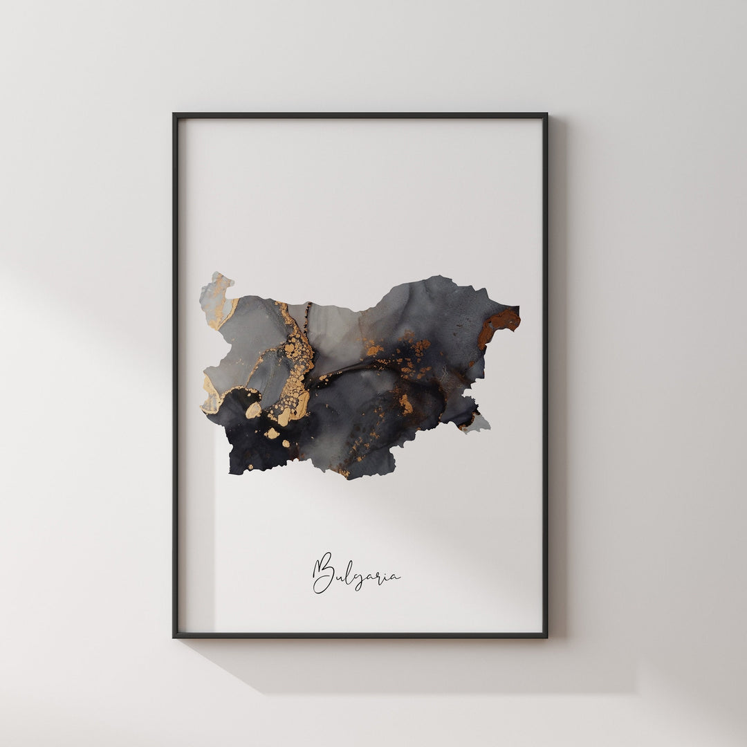 Bulgaria Map Black & Gold Wall Art Print [EV]