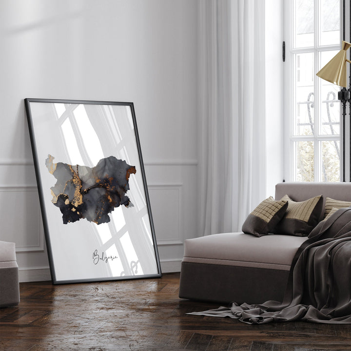 Bulgaria Map Black & Gold Wall Art Print [EV]
